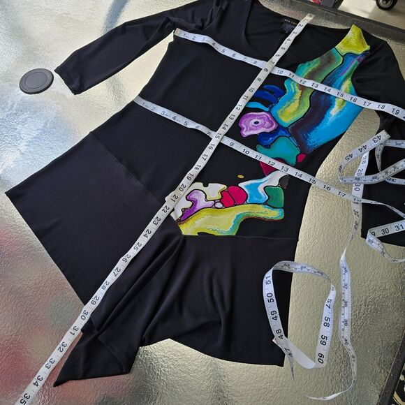 Eva Varro Stretch Scoop Neck Abstract Art Asymmetric Blouse Size S - Picture 7 of 10